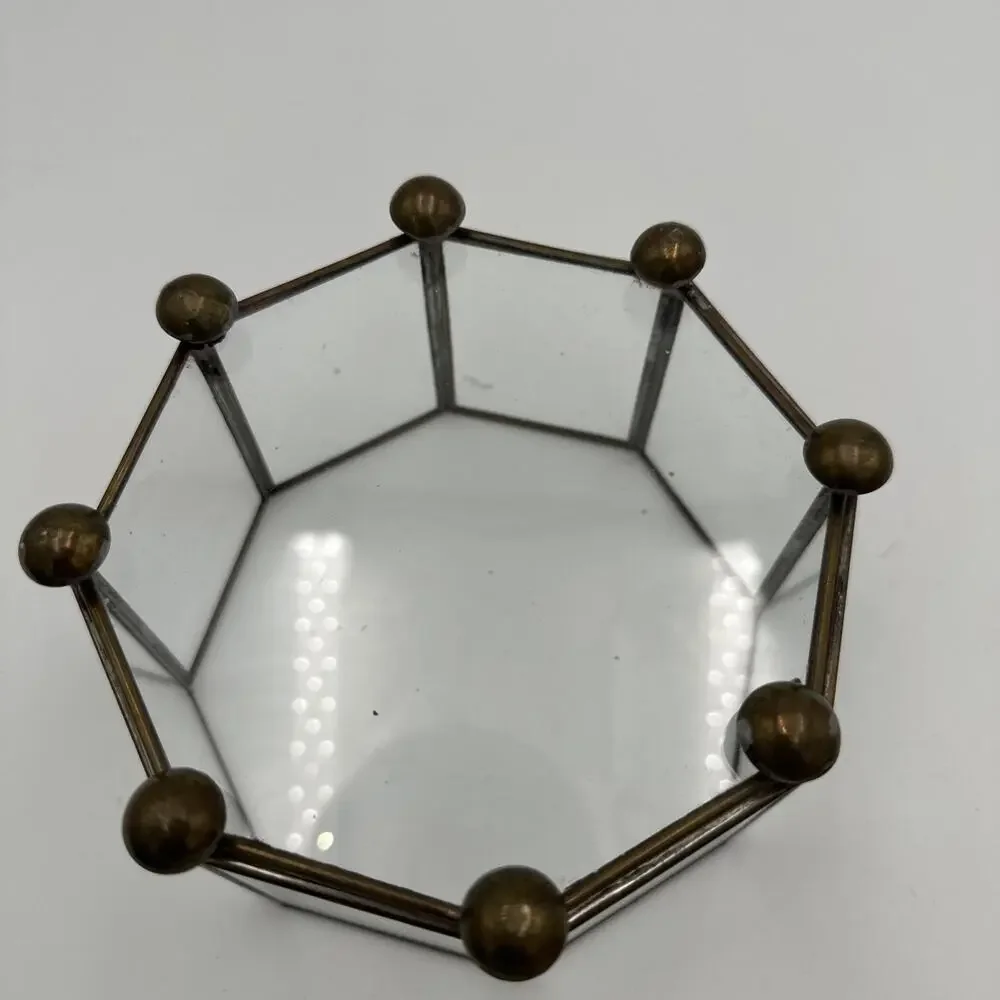 Vintage Open Octogon Glass/Brass Display Case Terrarium